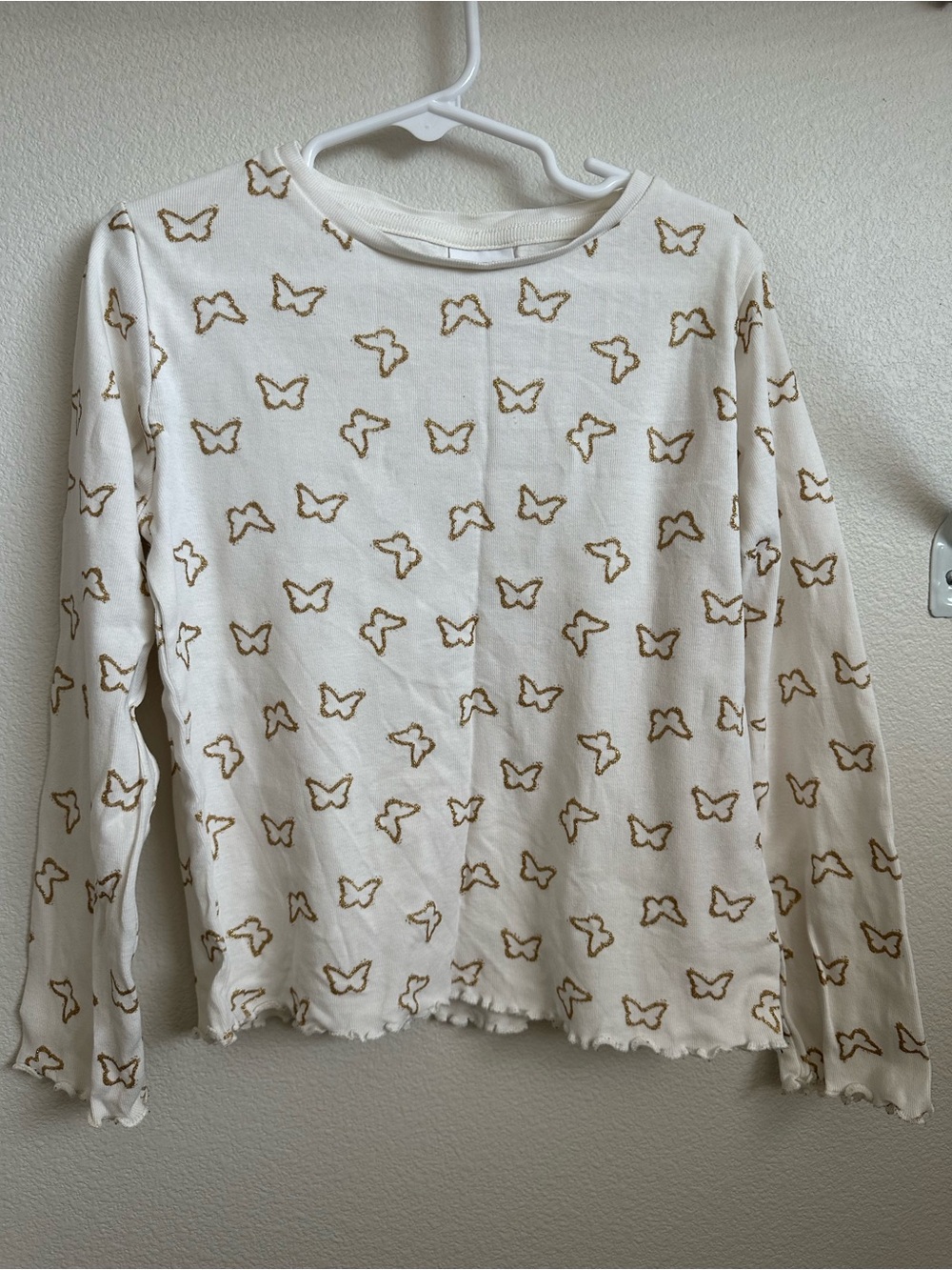 Zara Cream Long-Sleeve Top with Gold Butterfly Print